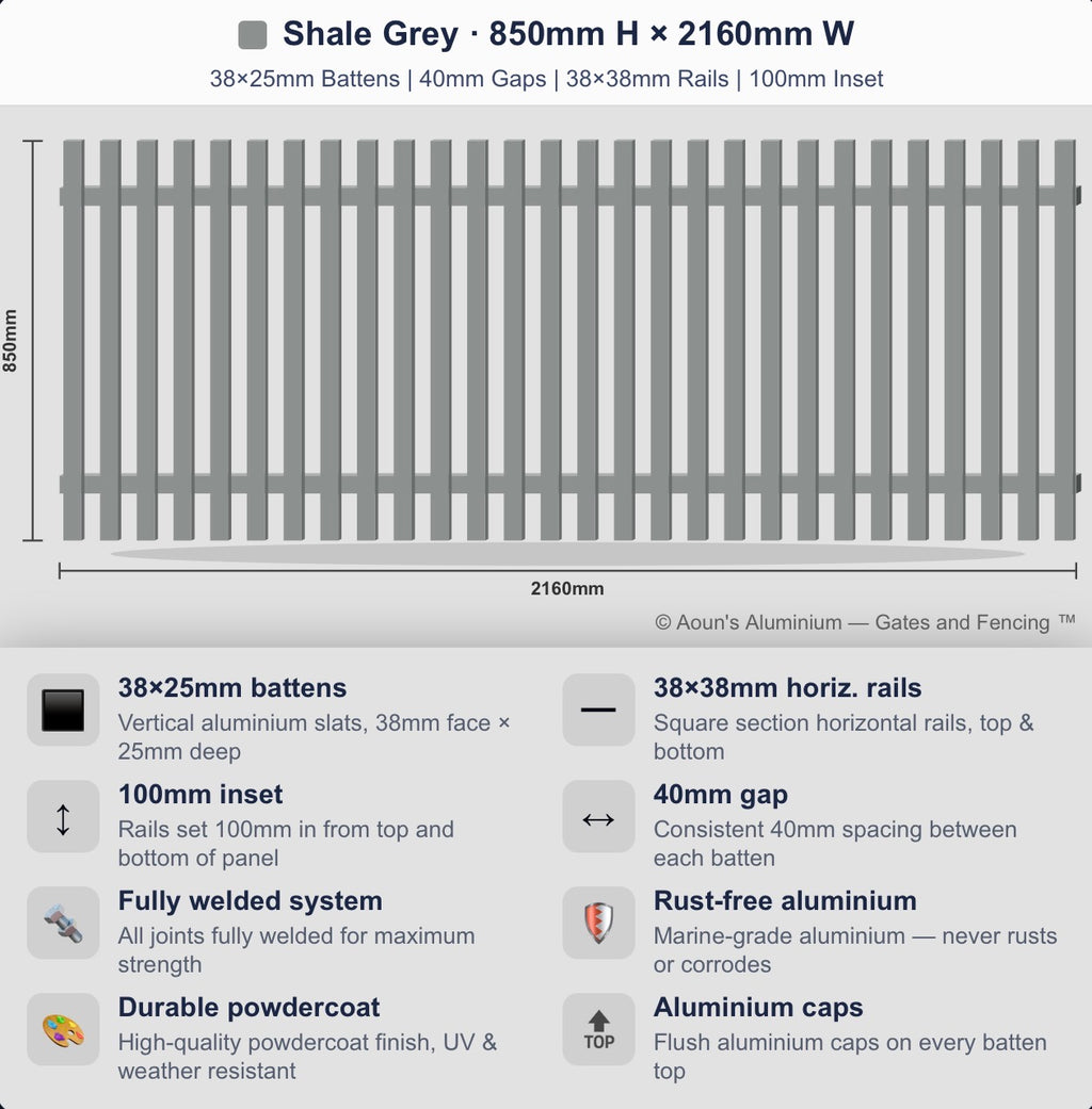 Aluminium Batten Fence Panel 2.2m Wide (38x25, 38mm Face)
